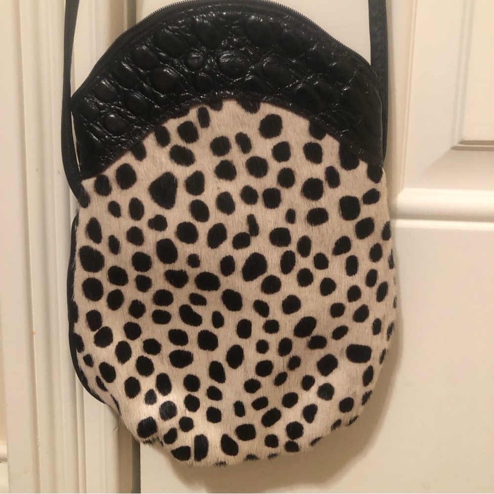 Unique leather and cow print calfskin pouch purse- New